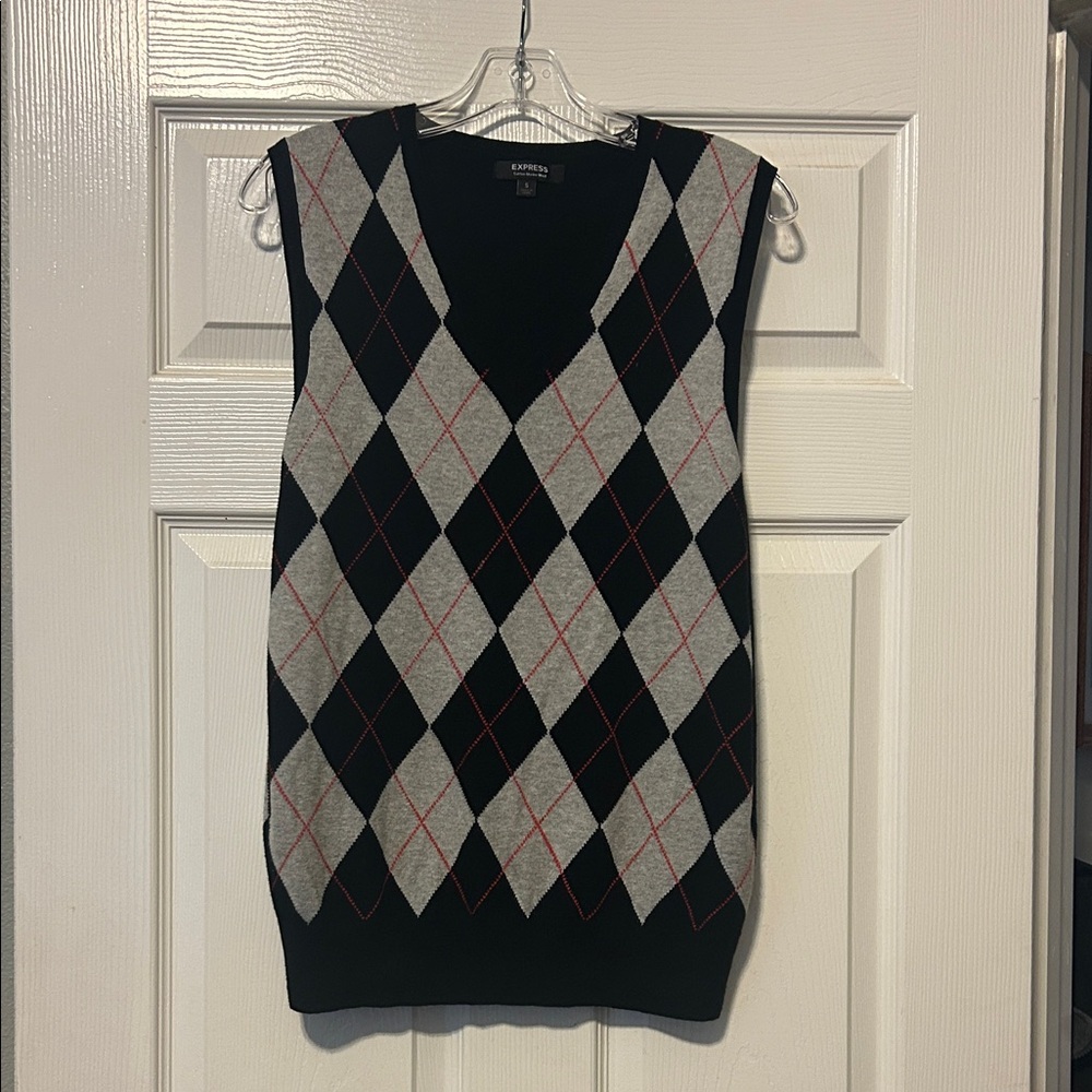 Express Black, gray and red Sweater Vest. Cotton merino wool. Small.